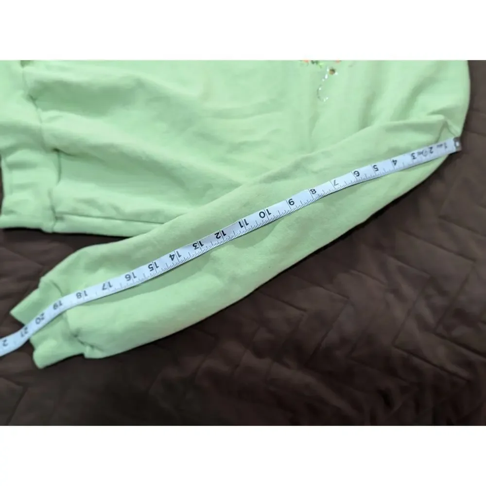 Cute frog & mushroom embroidered light green sweatshirt by Morning Sun size L - Picture 7 of 7